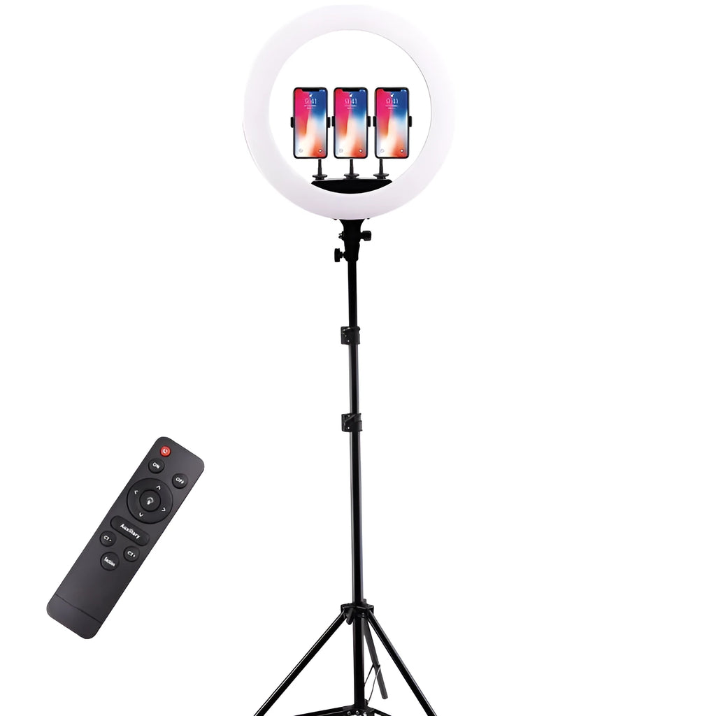 18-inch ring light on 210cm stand with remote control for video streaming