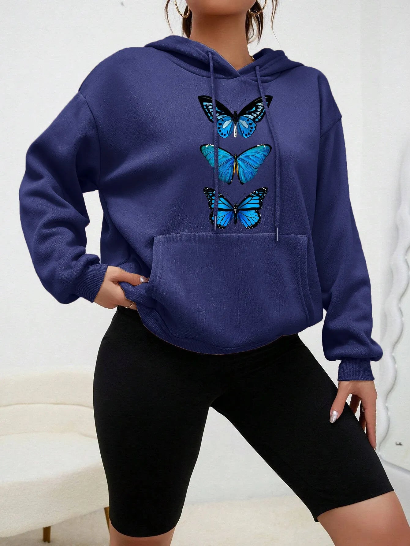Sweet hooded long sleeve street hipster printed pullover sweatshirt for women in loose fit, polyester fabric, beige colour