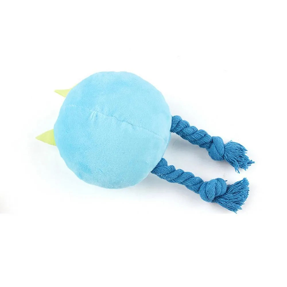 Blue and yellow dog squeaky toys with strong knot design for chewable teething and interactive play