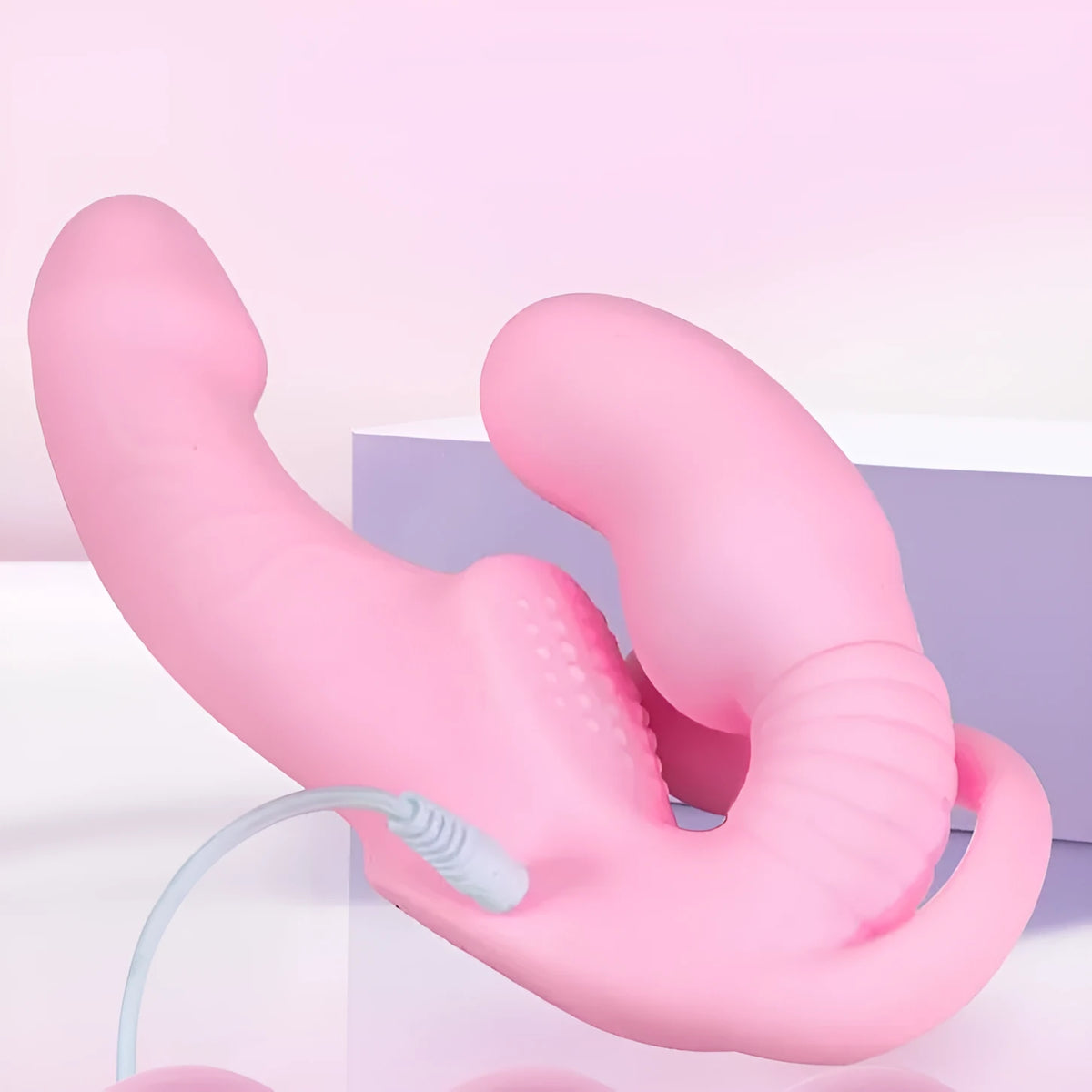 Pink three-shock double-headed dragon silicone dildo with remote control for women's wearable use