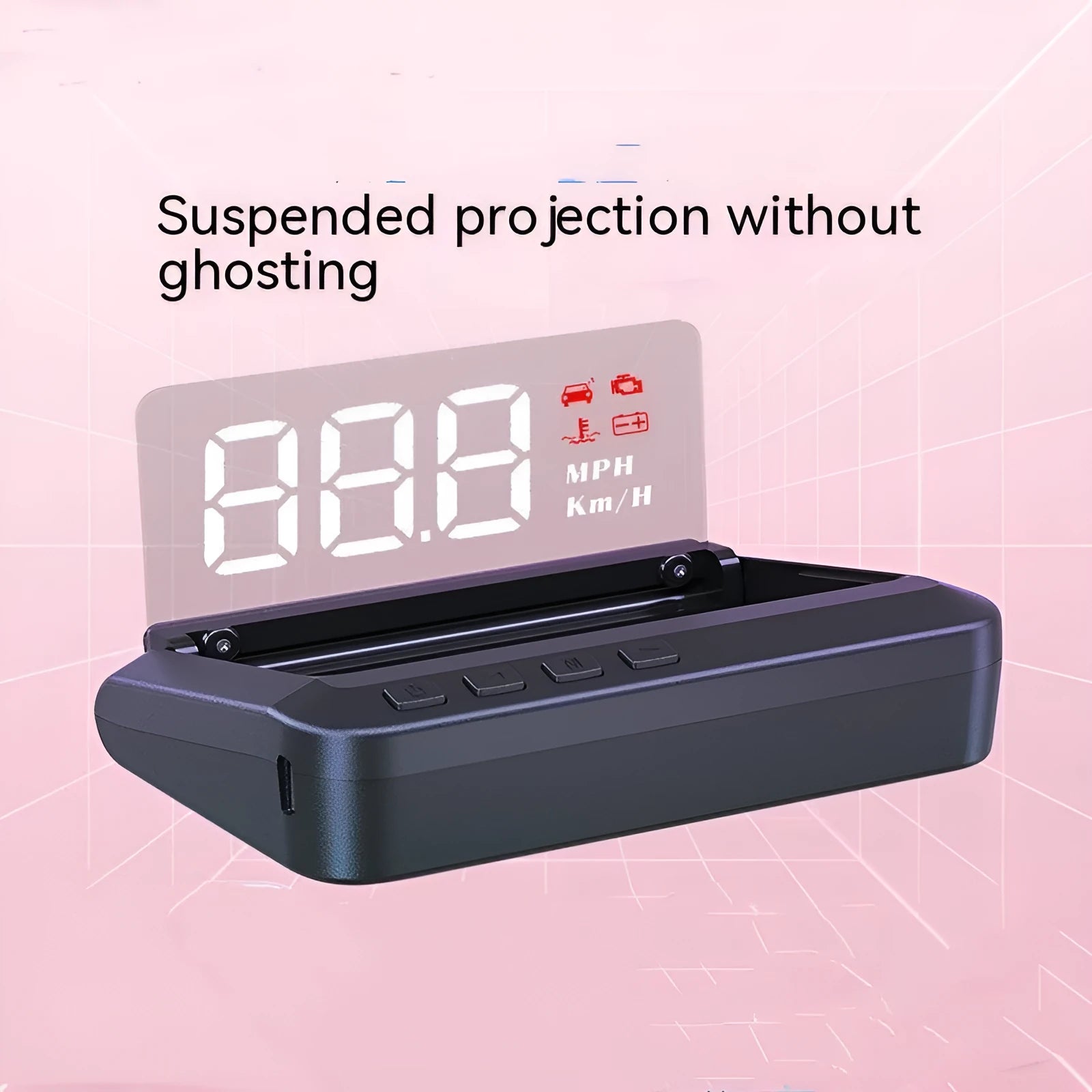 Black Head Up Display car projector with OBD cable and 2.0 inch screen.