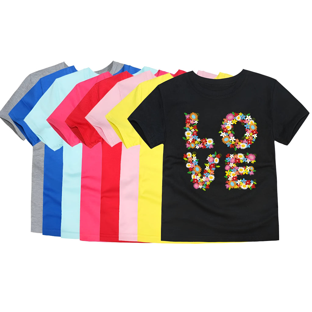 Children's cotton knitted cartoon heat press round neck short sleeve T-shirt in TTTG7 colour on child model