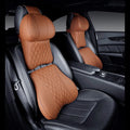 Car neck pillow and lumbar support cushion set in beige with wavy pattern texture