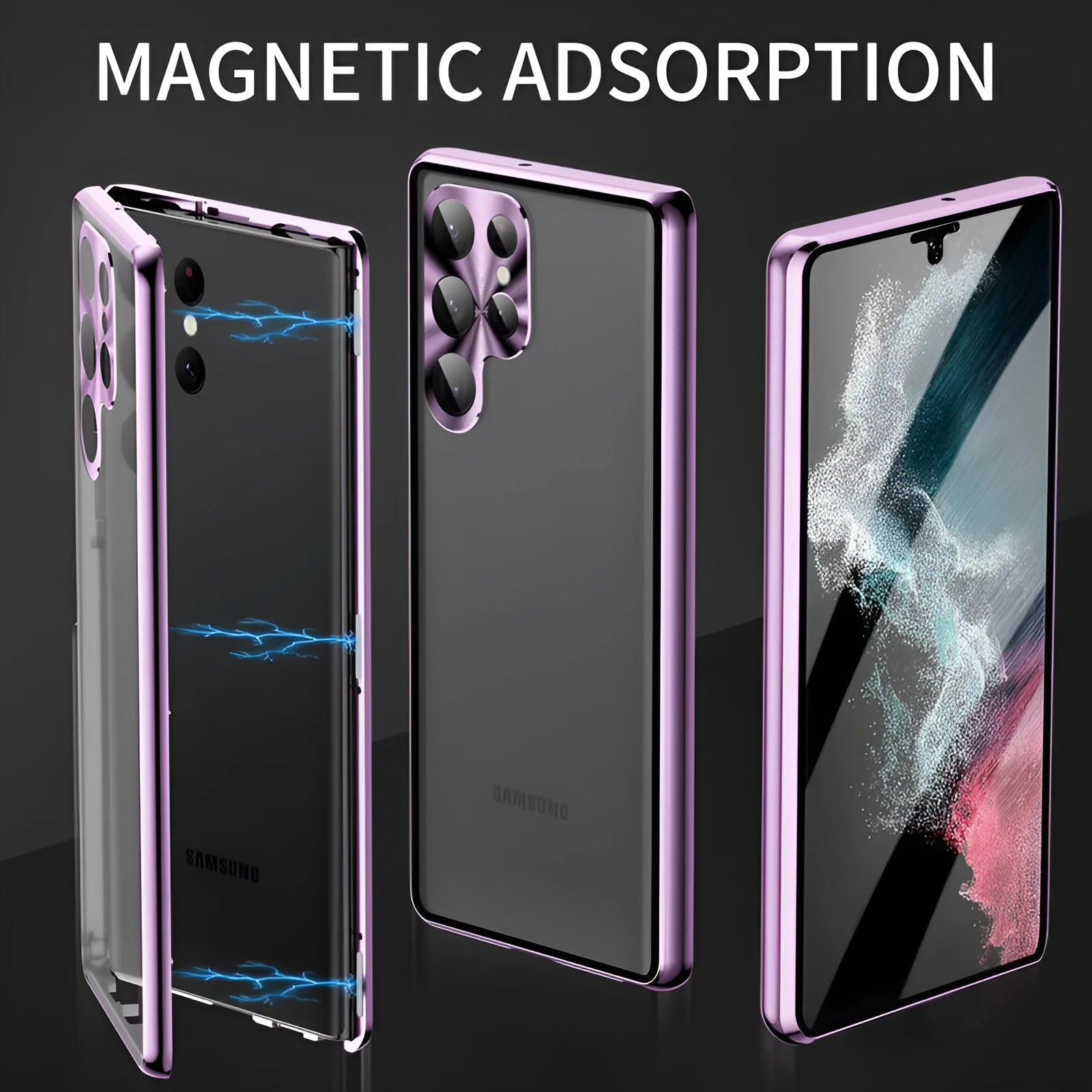 Magnetic mirror phone case in multiple colours for Samsung S24 Ultra, S23 Ultra with peep-proof screen cover.