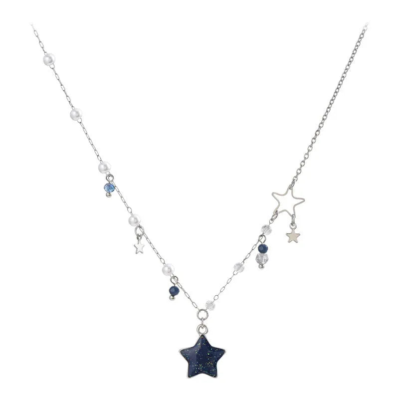 XINGX clavicle chain female new blue alloy necklace with flower and star pendant