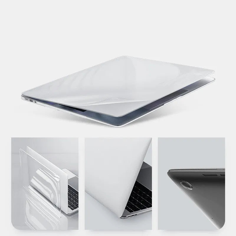 Transparent and black hard PC protective shell case for Apple MacBook Pro 14.2-inch and 16.2-inch laptops.