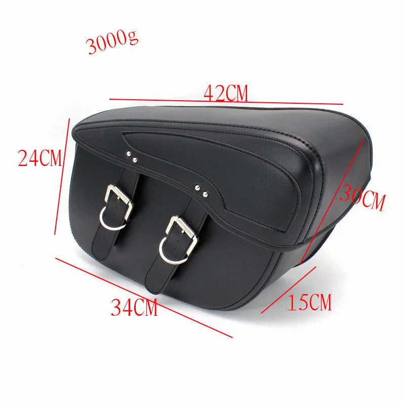 Retro style black PU leather motorcycle saddle bag side box mounted on a bike