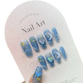 Handmade wear armour blue ice transparent three-dimensional love nail set with bow leopard print for ladies in XS S M L