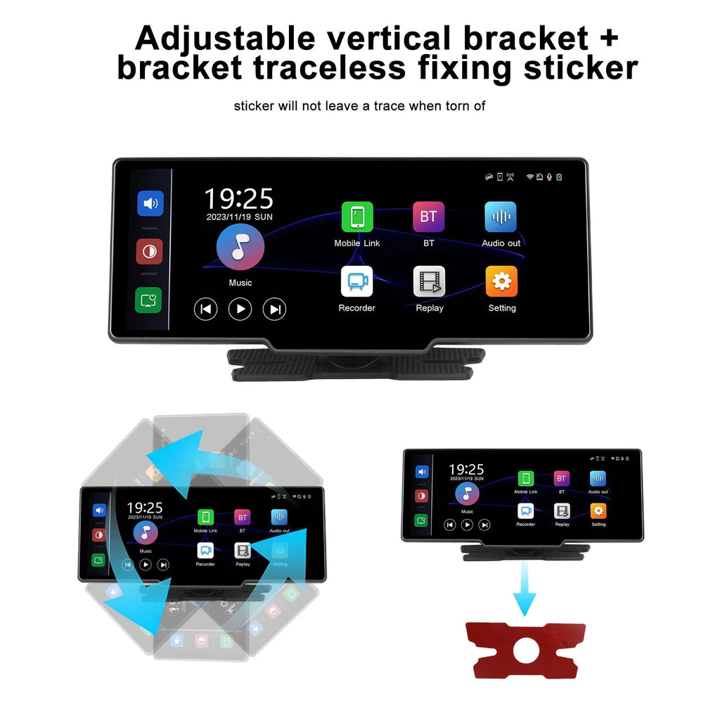 10.26-inch car DVR display with three-way rear-view camera system for CarPlay and Android Auto compatibility