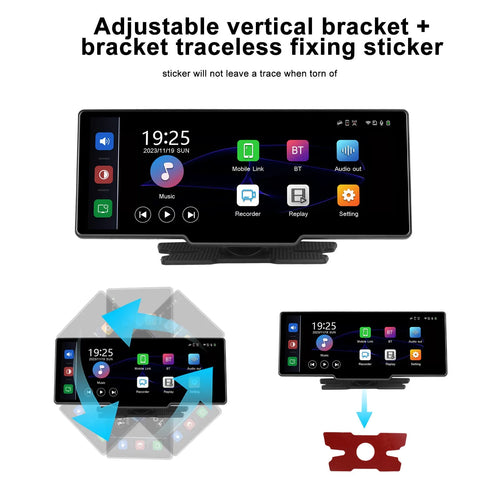 10.26-inch car DVR display with three-way rear-view camera system for CarPlay and Android Auto compatibility