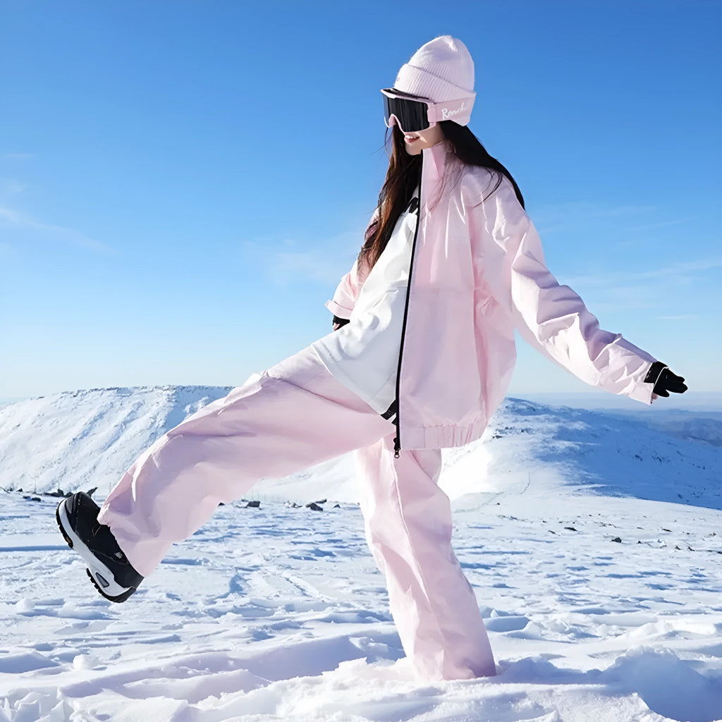 Outdoor waterproof ski suit set with jacket and trousers in cotton blend fabric for winter sports