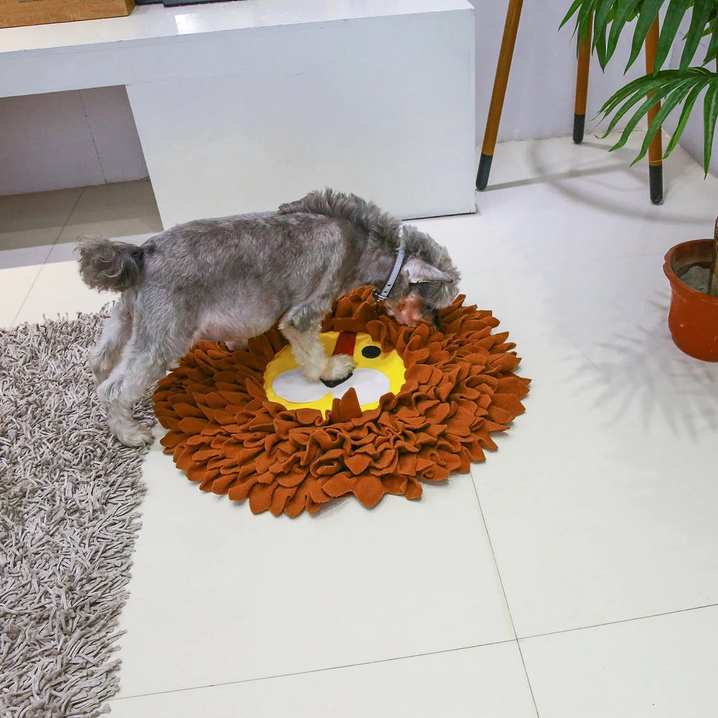 Brown Lion Sniffing Pad pet toy with textured surface for hiding dog and cat treats