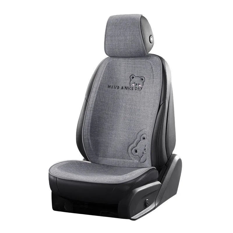 Car seat cushion set showing headrest pillow and lumbar support pillow in linen covers