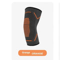 Grey knit elbow pad with coloured stripes for sports and fitness protection, shown on arm