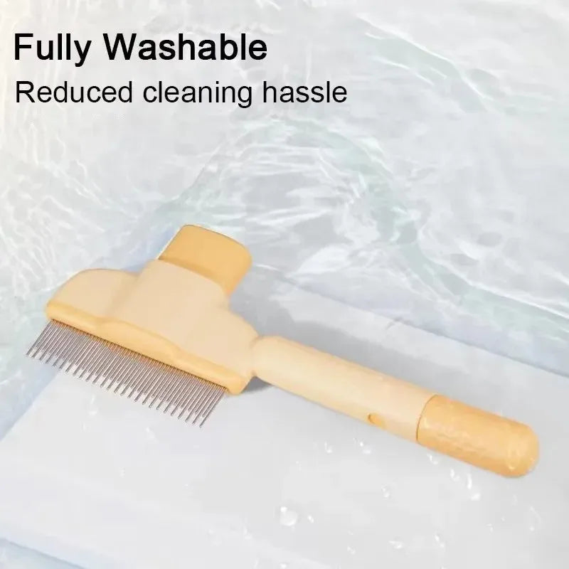Green and yellow dog grooming brush with one-click hair removal and anti-mite function