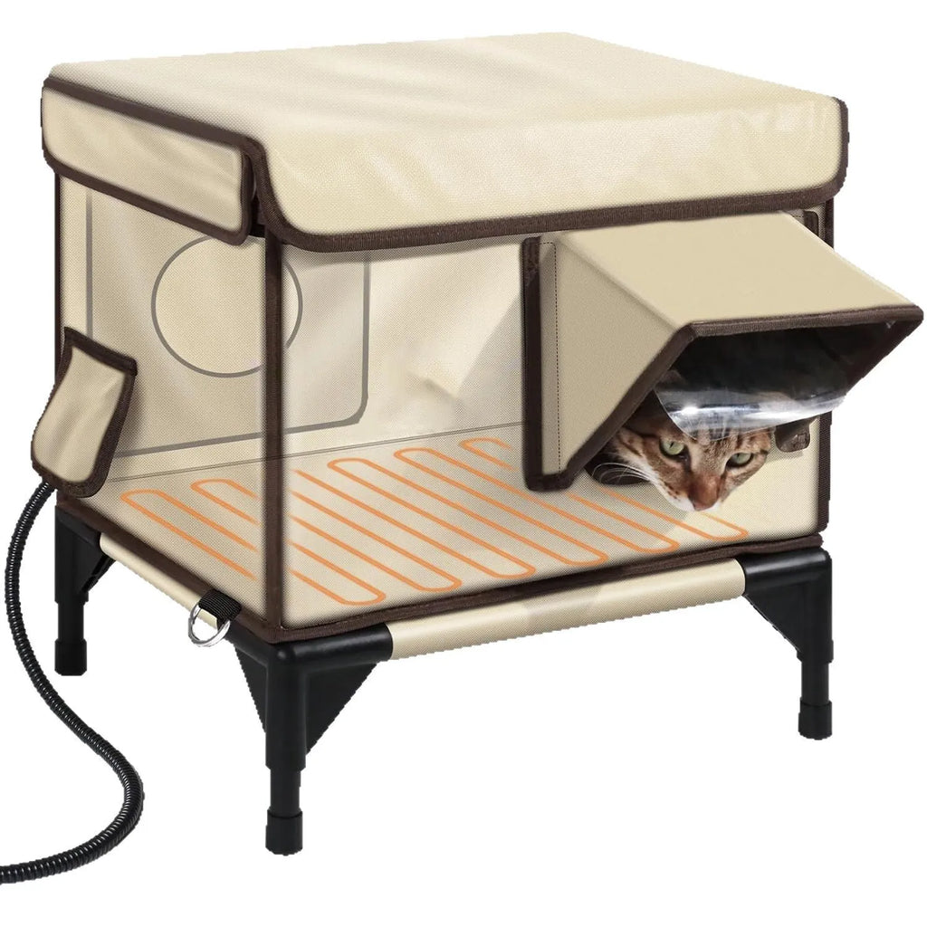 Beige Oxford cloth waterproof cat house with PVC pipe frame for outdoor use