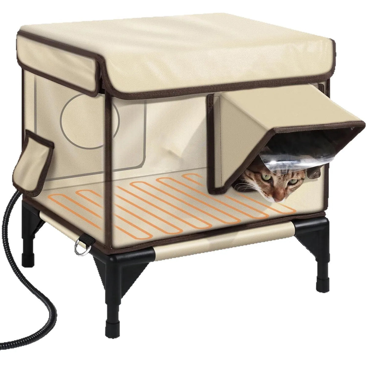 Beige Oxford cloth waterproof cat house with PVC pipe frame for outdoor use