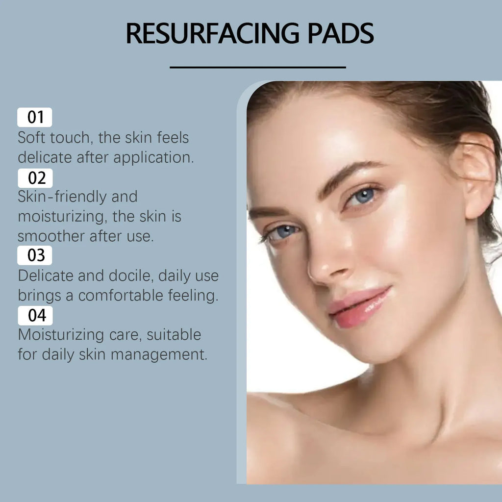 Pack of 50 glycolic acid exfoliating and moisturising facial cotton cloth pads on a blue background.