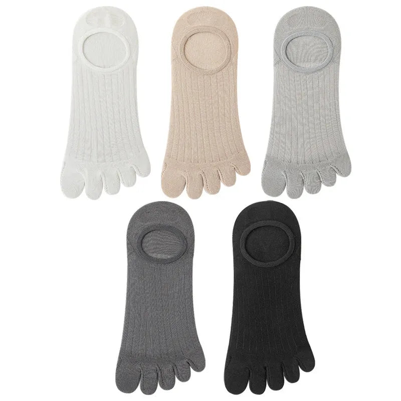 Modal cotton five-finger boat socks in black, dark grey, khaki, light grey and white colours