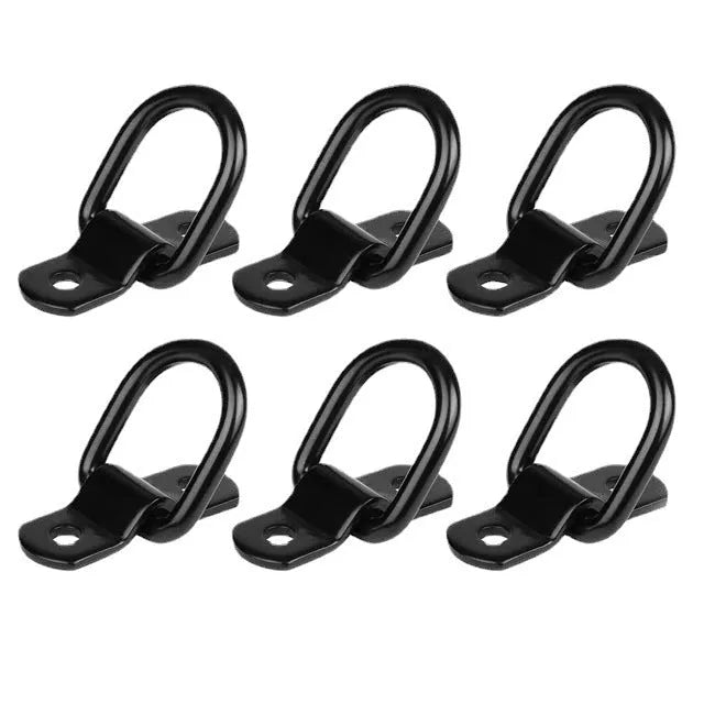 Black galvanised carbon steel pull ring floor hook for truck cargo securement.