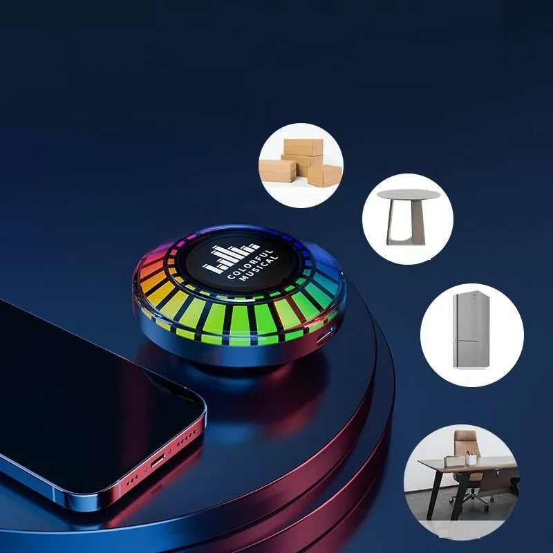 Small white cube-shaped voice control Bluetooth ambience lamp projecting polar light pattern.