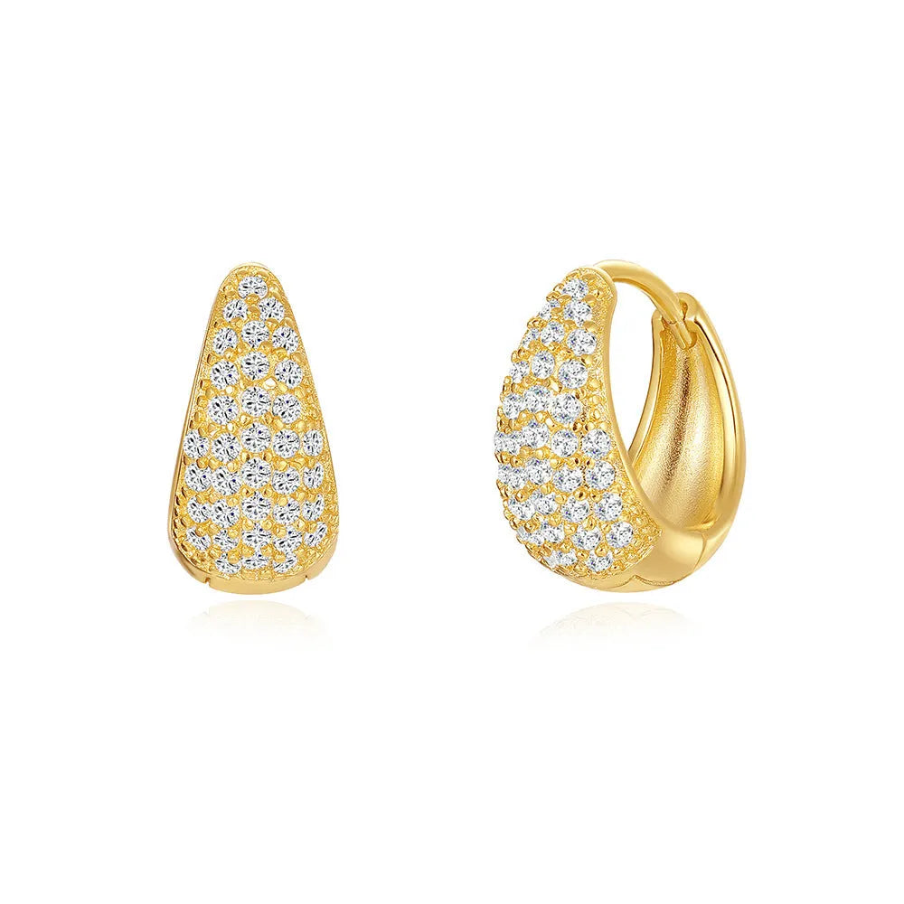 Brass diamond earclip earrings with geometric round design and gold electroplated finish