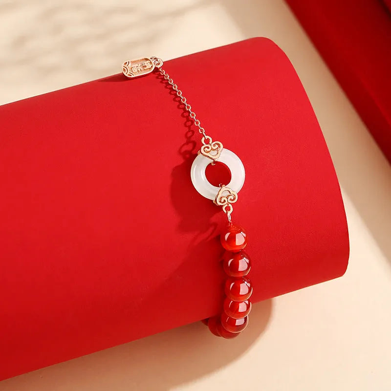 Sterling silver 925 bracelet with peace buckle clasp, Fu character and Xiangyun patterns in colour S0269