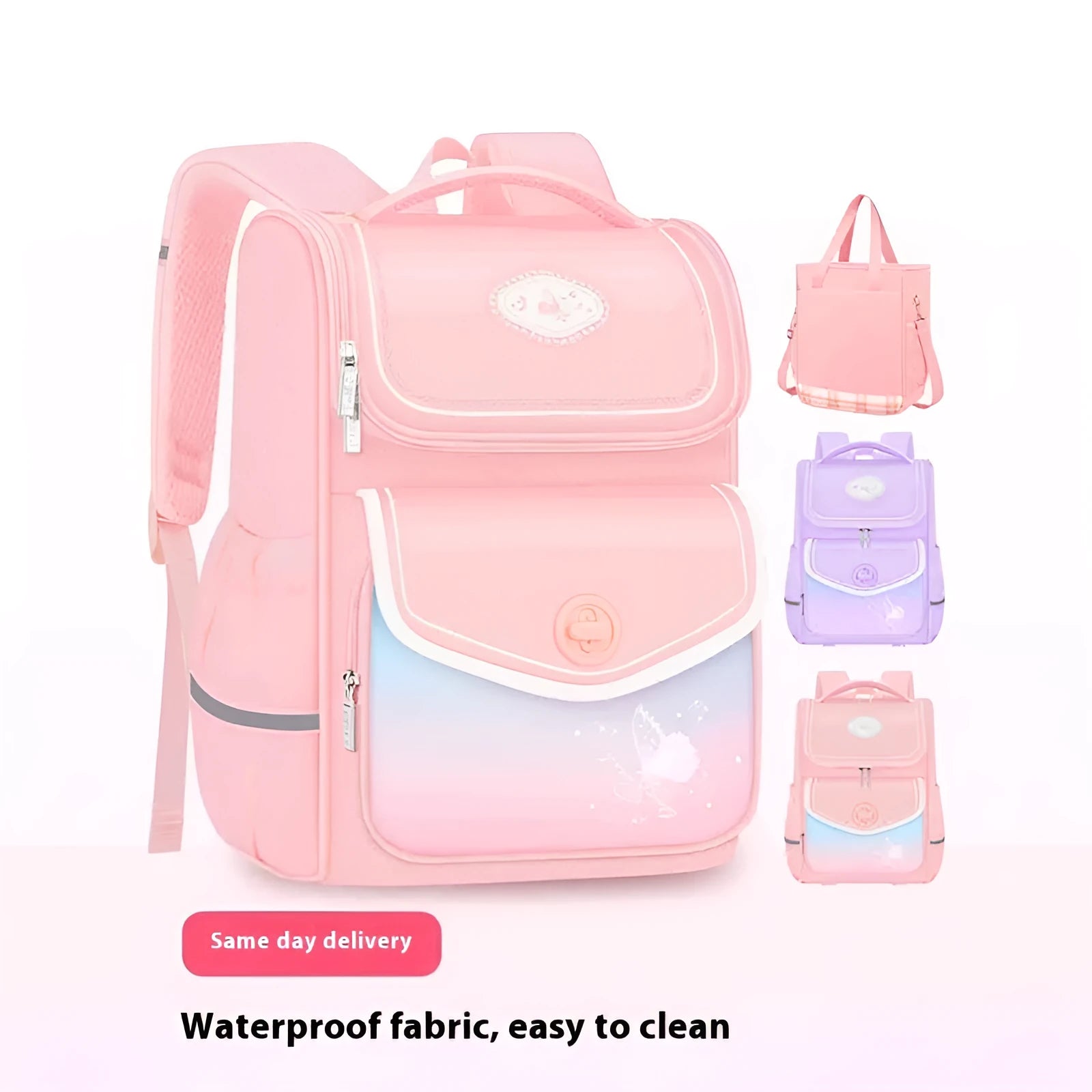 Waterproof Oxford cloth girls schoolbag in pink colour with large capacity for primary school years one to six