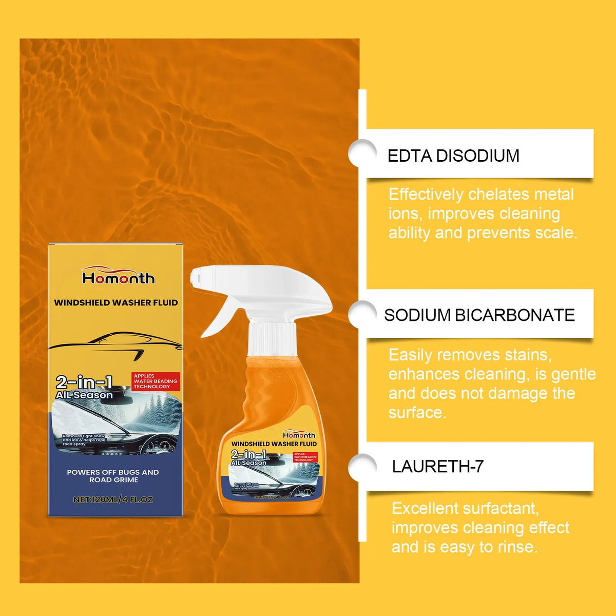 120ml glass cleaning agent bottle 9.2x15.5cm with orange extract for car windshield decontamination