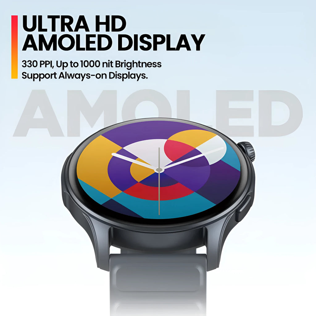 Btalk 3 Pro smart watch in blue colour showing AMOLED display with health tracking interface