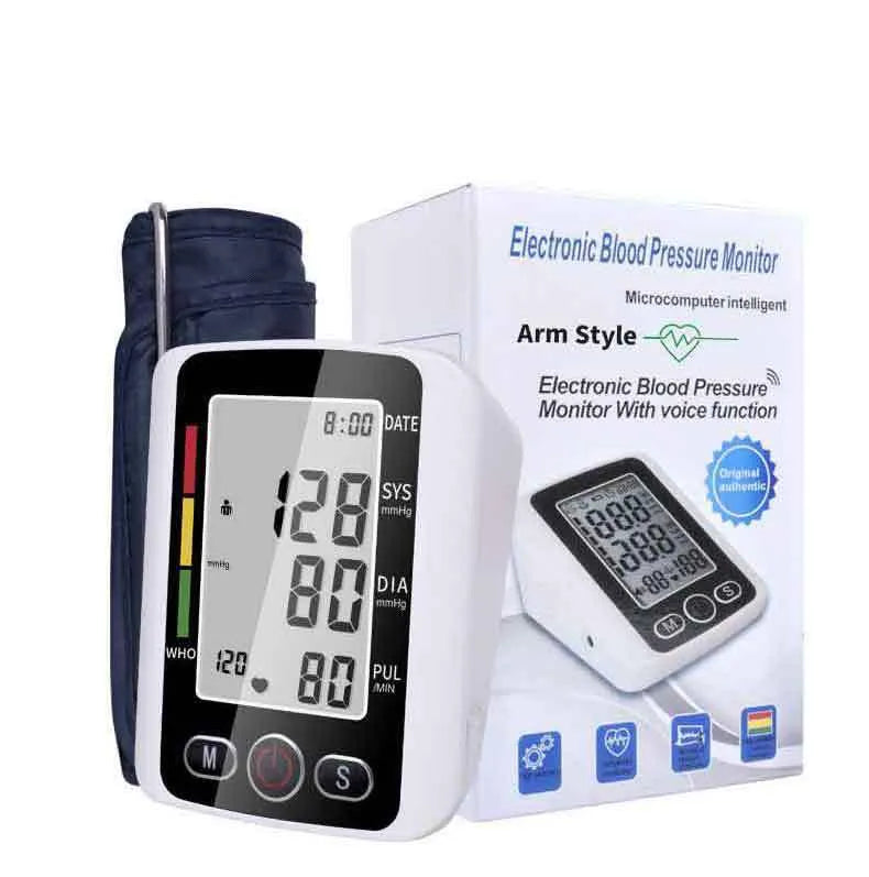 Automatic arm blood pressure monitor with large digital screen on ABS plastic body