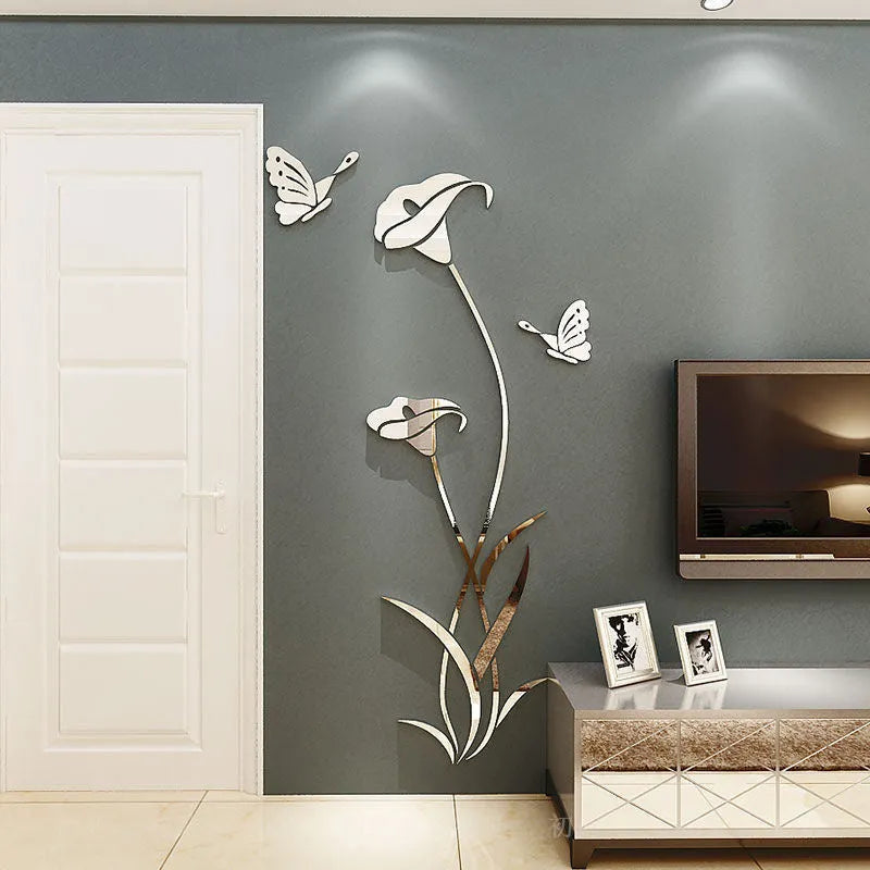 Lily shape 3D acrylic wall sticker in pink, shown in large size with right orientation
