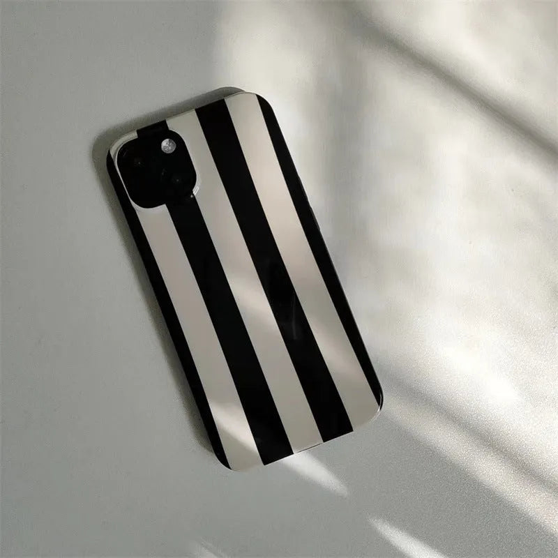 Beige and black striped phone case with T letter and orange bracket for Apple iPhone 12 to 16 Pro Max