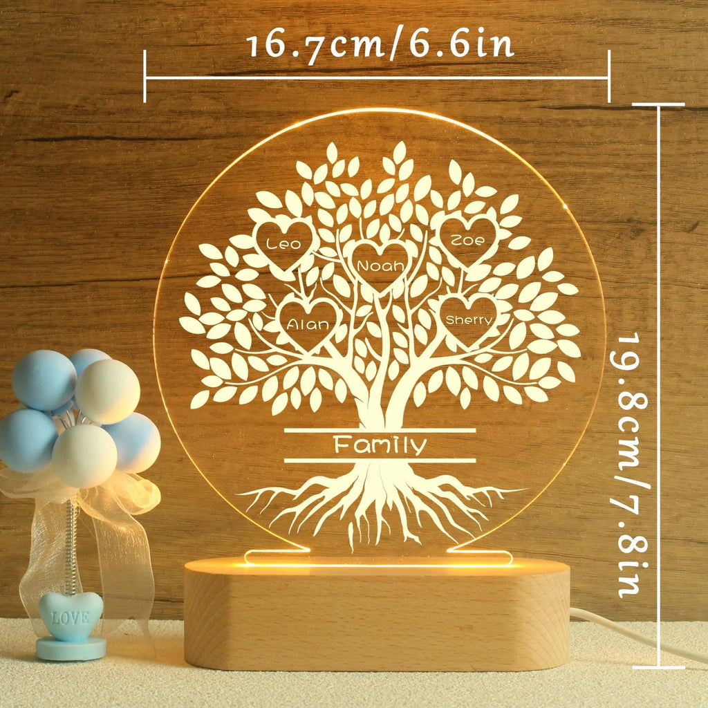 Personalised family tree name UV printing USB night light 16x19 cm seven colour mode