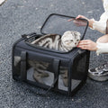 Oxford fabric pet carrier bag for dogs and cats in grey or black with blue edge options