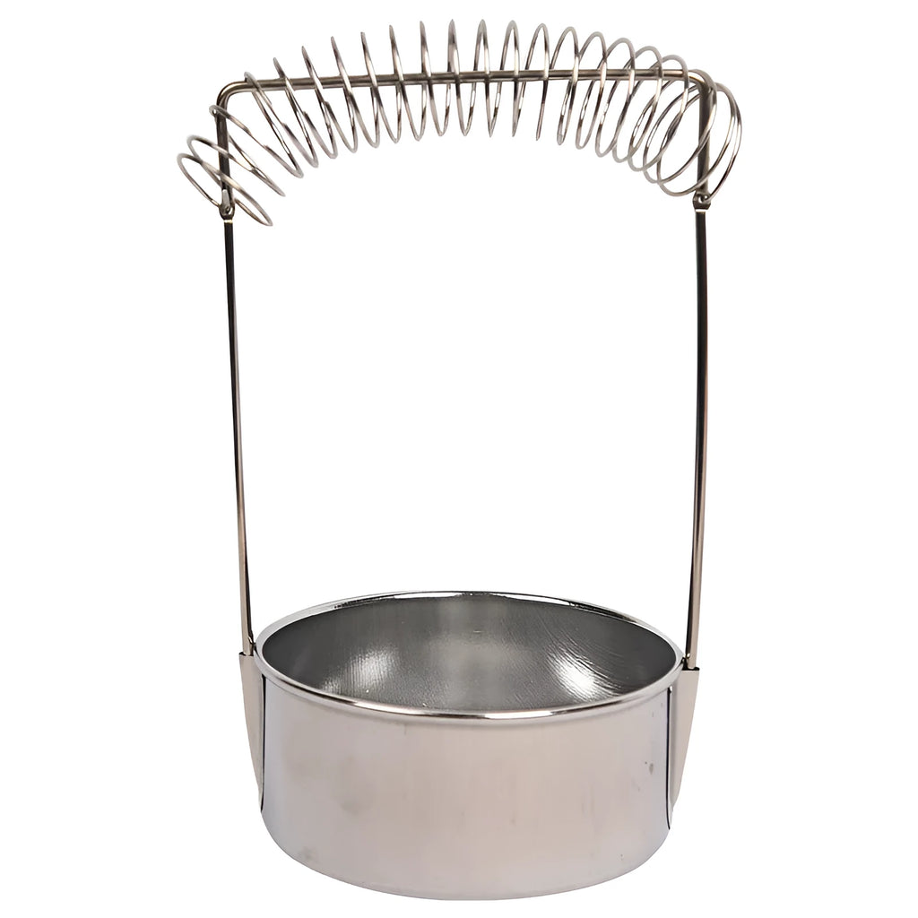 Silver stainless steel oil painting pen washer with spring clamp and removable drainage plugs.