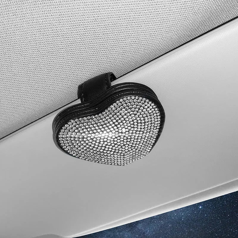 PU leather car sun visor clip with diamond pattern and magnetic closure, shown in multiple colour options.