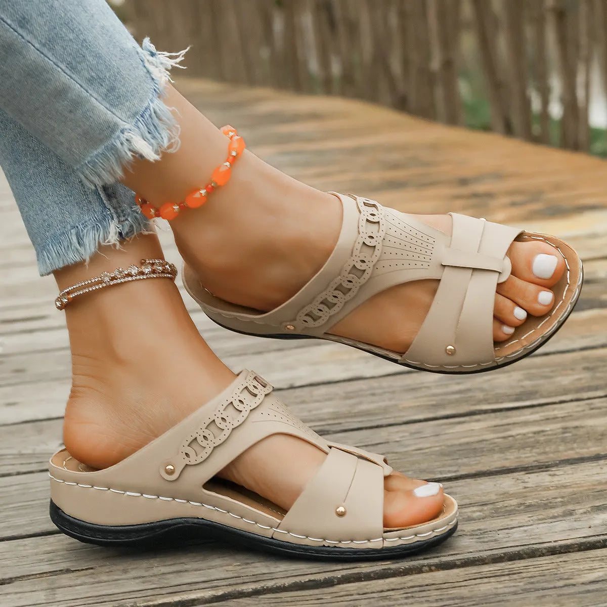 Roman style slippers with slope heels and fish mouth toe holders in various colours