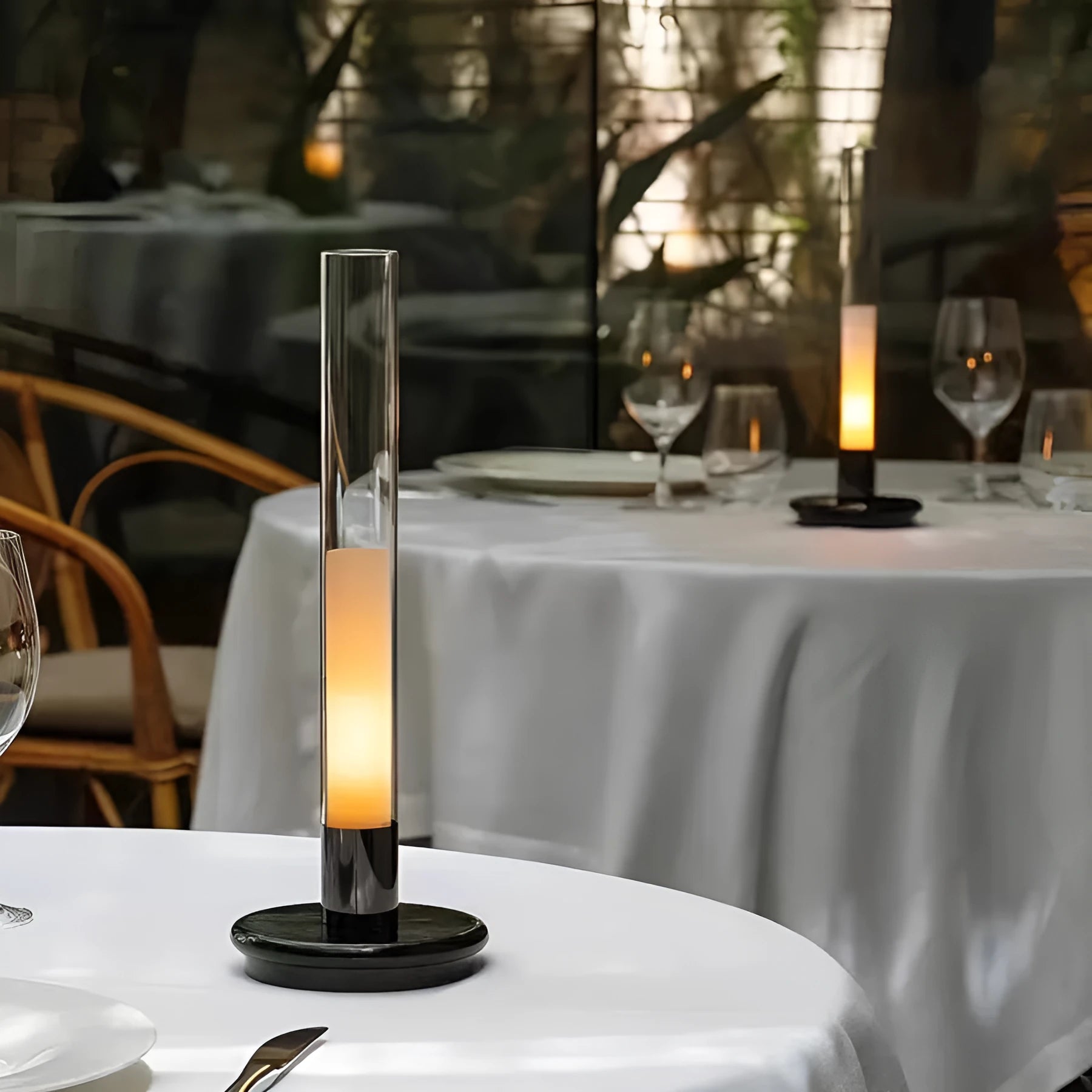 Black Nordic style night light with three colour lighting options including warm white