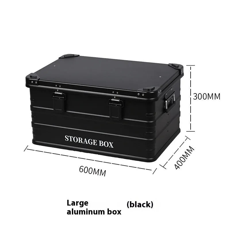 Army Green plastic storage box placed in a vehicle boot for organisation