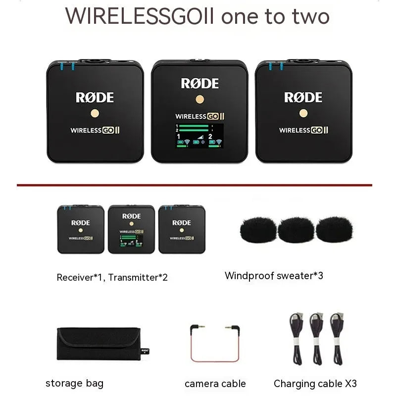 Wireless microphone 2nd generation with collar clip, 1 drag 2, for SLR camera and phone, 200m range, USB Type-C.