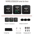Wireless microphone 2nd generation with collar clip, 1 drag 2, for SLR camera and phone, 200m range, USB Type-C.