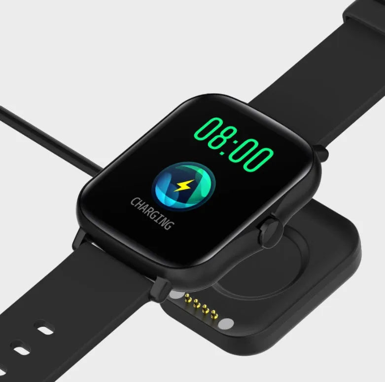 Smart watch with 1.7-inch colour touch screen showing fitness metrics and Bluetooth call interface