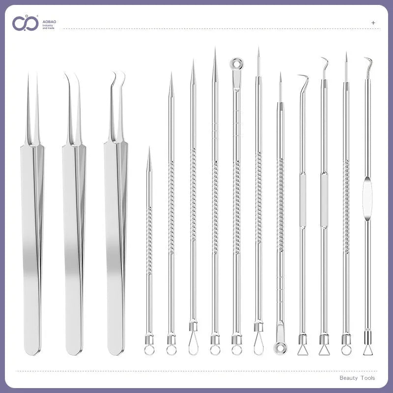 4-piece silver metal acne needle set with ultra-fine pointed tips for skin care