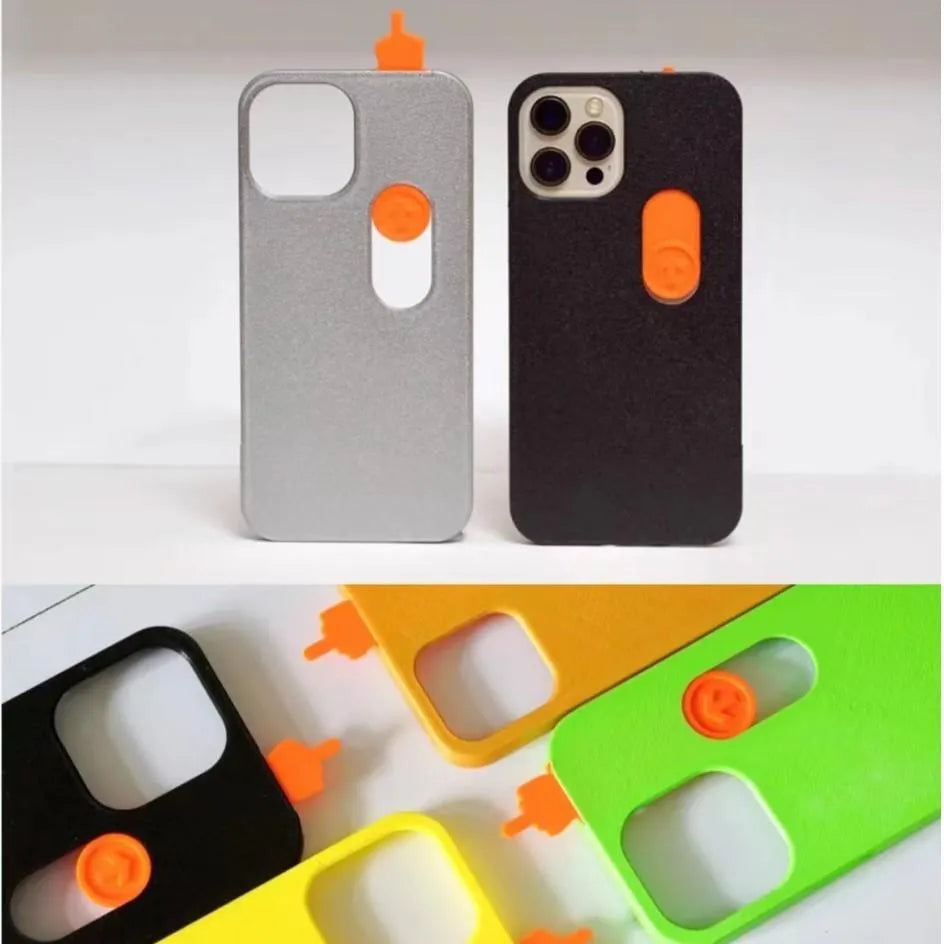 Bright yellow 3D printed sliding middle finger phone case for iPhone with fall protection
