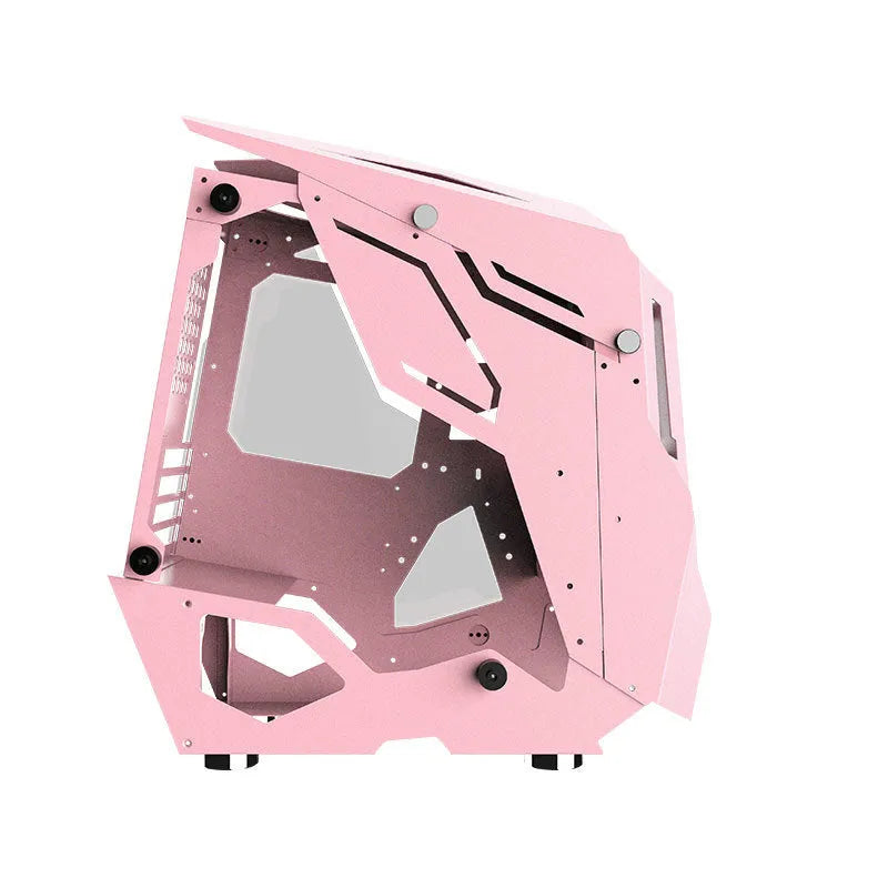 Full side tempered glass ATX computer case in pink or black, 410x218x438mm, with front USB 3.0 and HD Audio