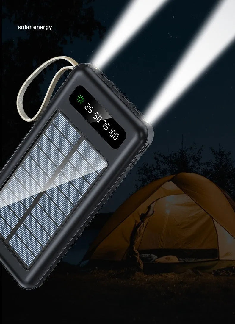 Solar power bank in cool black or ivory white with polymer lithium ion cell and 20000mA/30000mA capacity options