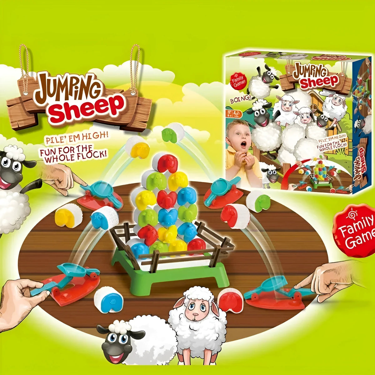 Children's plastic Bouncing Sheep Game ejection balance toy in colour box