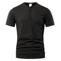 Men's solid colour slub cotton short sleeve T-shirt on a hanger, showcasing its texture and classic British style.
