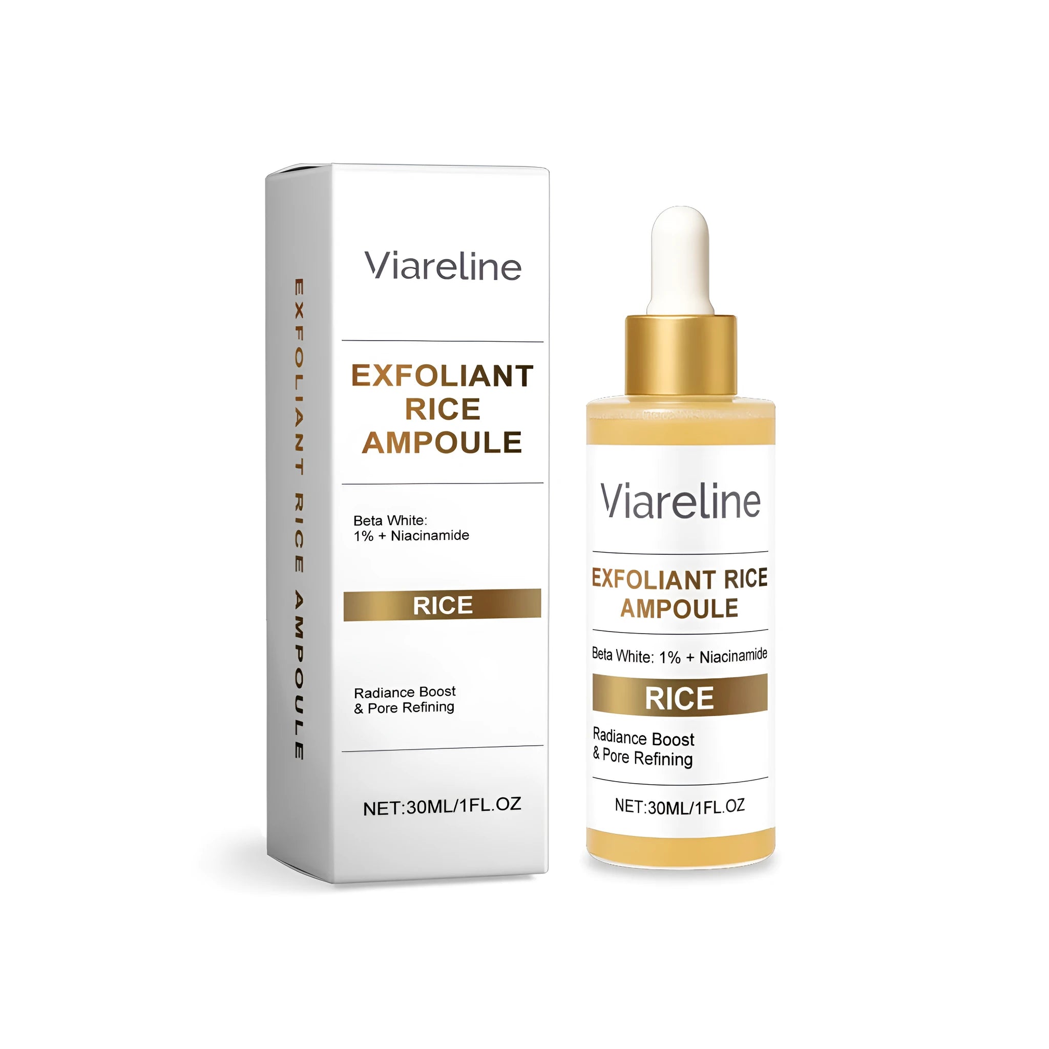 30ml bottle of exfoliating rice liquid facial treatment with glycerin and oligopeptide-68